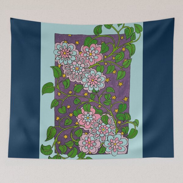 Item preview, Blue Pink Flowers Green Leaves designed and sold by Fransyn.