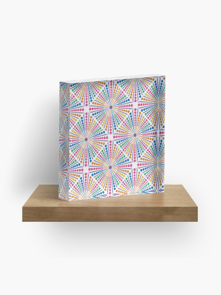 Acrylic Block, Maximalist Rainbow Sea Urchin Dot Mandala Diamond Tile designed and sold by Triplicate Limited