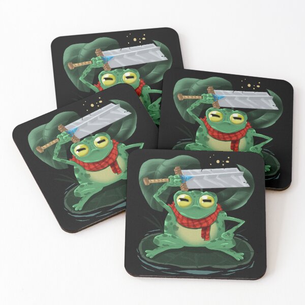 Item preview, Frog with warrior sword, in marsh lake, with red scarf, green leaves designed and sold by artssoul-studio.