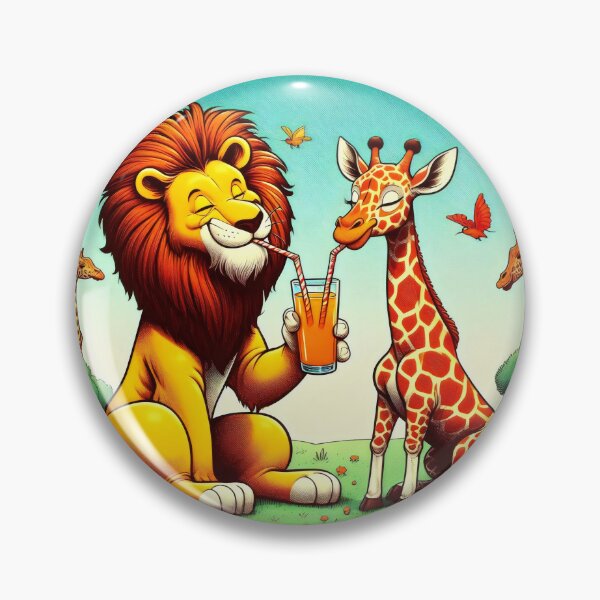Item preview, Quenching your thirst. Giraffe and lion sipping orangeade designed and sold by MyHappyArtShop.