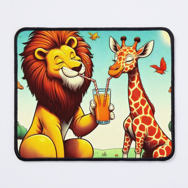 Item preview, Quenching your thirst. Giraffe and lion sipping orangeade designed and sold by MyHappyArtShop.