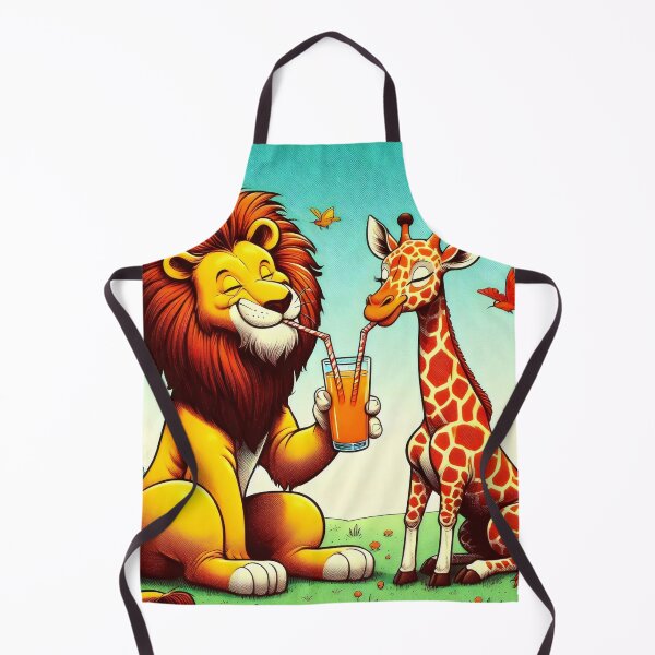 Item preview, Quenching your thirst. Giraffe and lion sipping orangeade designed and sold by MyHappyArtShop.