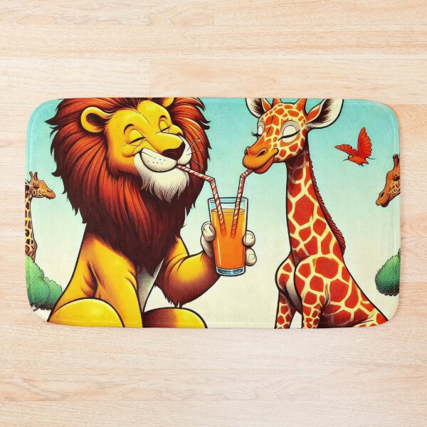 Item preview, Quenching your thirst. Giraffe and lion sipping orangeade designed and sold by MyHappyArtShop.