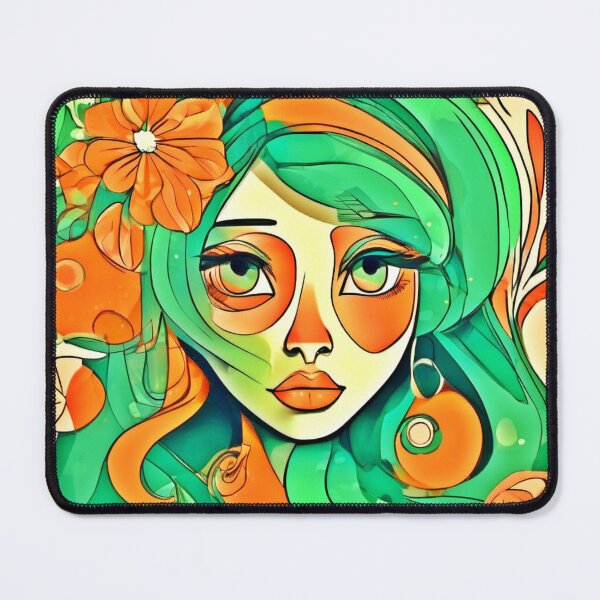 Item preview, Orange & Greenish Girl Face designed and sold by Health And Fitness Posts e-Store.