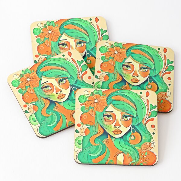 Item preview, Orange & Greenish Girl Face designed and sold by Health And Fitness Posts e-Store.
