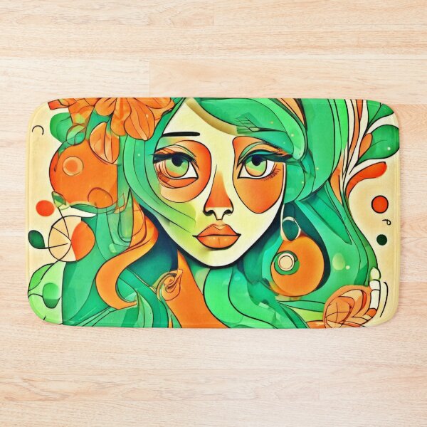 Item preview, Orange & Greenish Girl Face designed and sold by Health And Fitness Posts e-Store.
