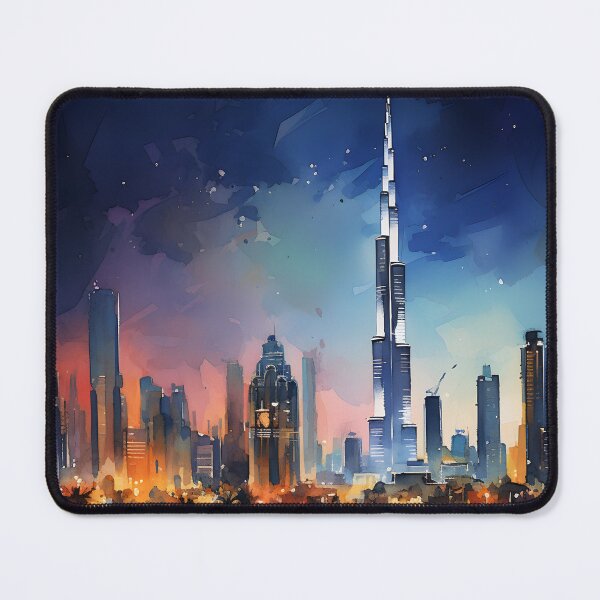 Item preview, Dubai Burj Khalifa, watercolor painting, city landscape at night, Dubai souvenir, Emirates cityscape, Middle east travel designed and sold by SpettacolArte.