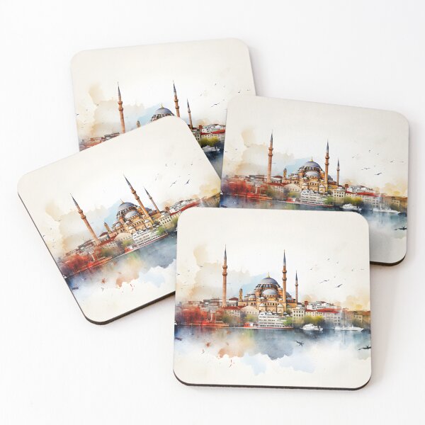 Item preview, Istanbul skyline, watercolor painting, city landscape, Istanbul souvenir, Turkish cityscape, Turkey travel designed and sold by SpettacolArte.