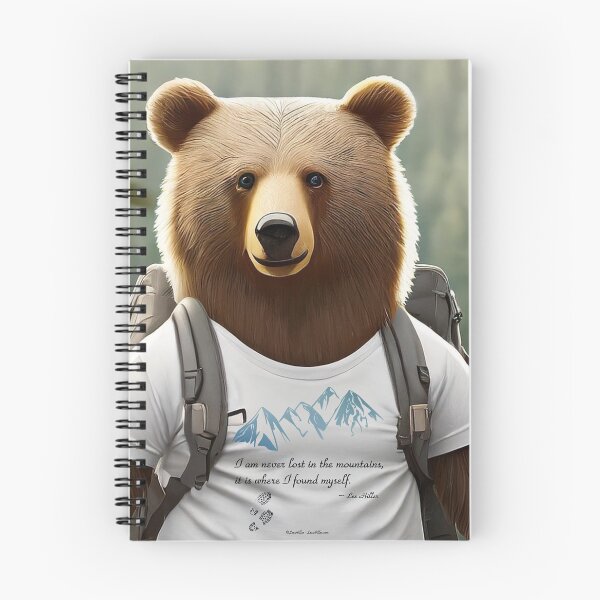 Item preview, I am never lost in the mountains quote on hiking bear designed and sold by Lee Hiller Designs.