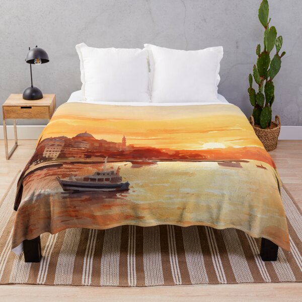 Item preview, Istanbul at sunset, watercolor painting, city landscape, Istanbul souvenir, Turkish cityscape, Turkey travel designed and sold by SpettacolArte.