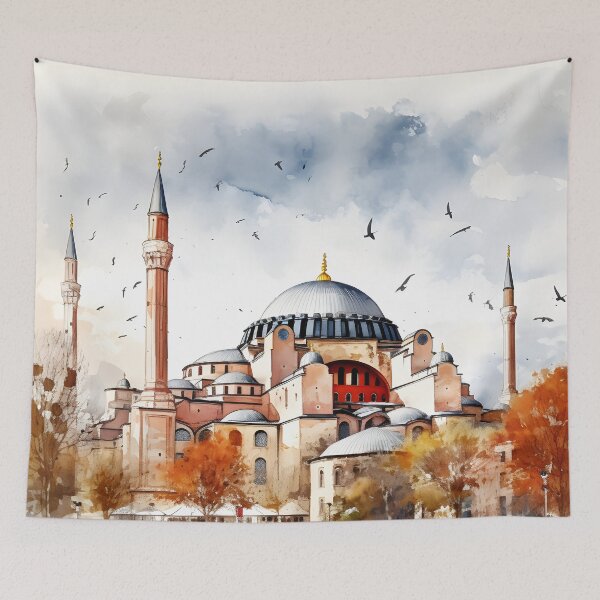 Item preview, Istanbul S. Sofia, watercolor painting, city landscape, Istanbul souvenir, Turkish cityscape, Turkey travel designed and sold by SpettacolArte.