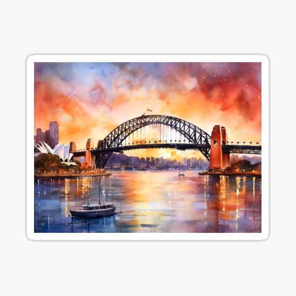 Item preview, Sydney harbour bridge, watercolor painting, city landscape, Sydney souvenir, Australia cityscape, Australia travel designed and sold by SpettacolArte.