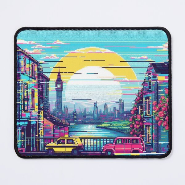 Artikelvorschau, Glitch Pixel Art: Sonnenaufgang über einer bunten Straße mit kleinen Autos entworfen und verkauft von Era-Swing.