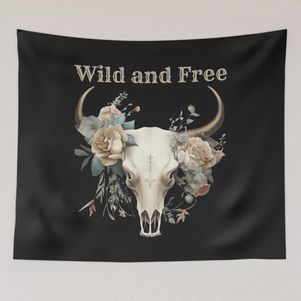 Item preview, Rustic Skull With Flowers Wild and Free designed and sold by AlienOccupation.