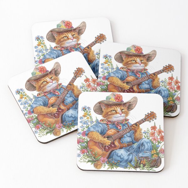 Item preview, Meowdy Cowboy Cat Playing Guitar On Little Flowers Garden designed and sold by baucestudio.