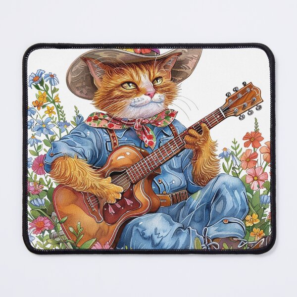 Item preview, Meowdy Cowboy Cat Playing Guitar On Little Flowers Garden designed and sold by baucestudio.