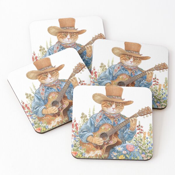 Item preview, Meowdy Cowboy Cat Playing Guitar On Little Flowers Garden designed and sold by baucestudio.
