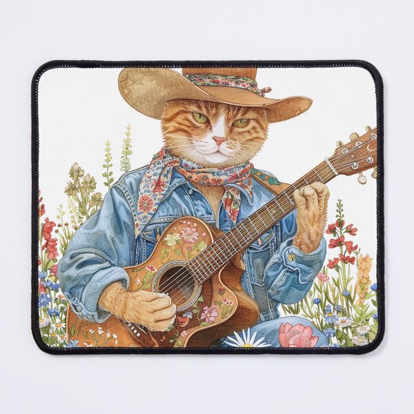 Item preview, Meowdy Cowboy Cat Playing Guitar On Little Flowers Garden designed and sold by baucestudio.