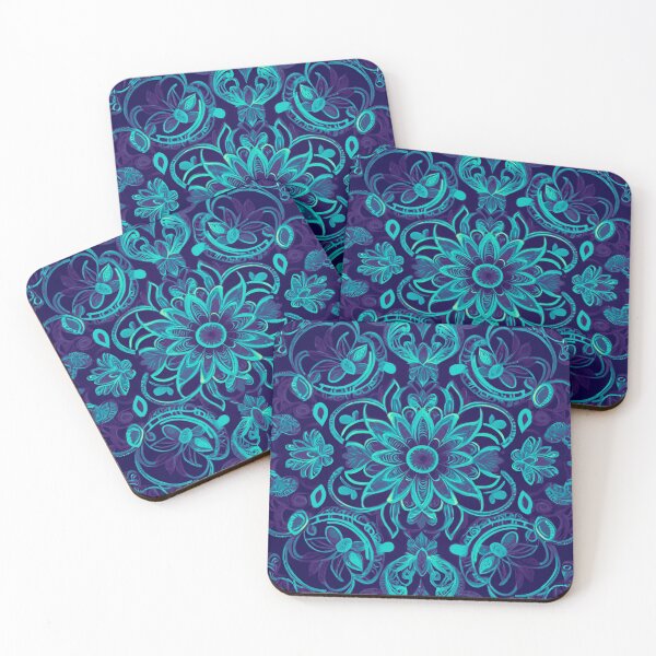 Item preview, Neon Night Blooms: Navy and Blue Floral Pattern designed and sold by GrizzlyCollective.