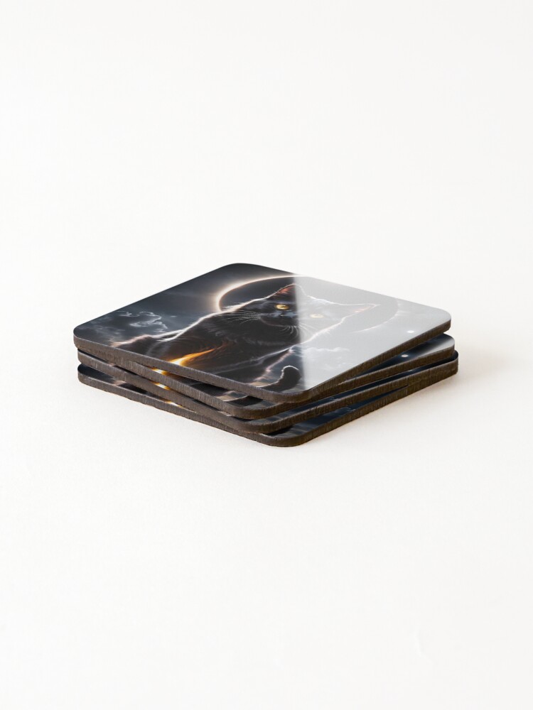 Thumbnail 4 of 5, Coasters (Set of 4), Cat Eclipse Ritual designed and sold by dcroucher.