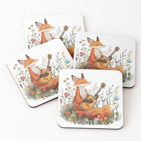 Item preview, A Fox Playing Guitar On Whimsical Flowers Garden designed and sold by baucestudio.