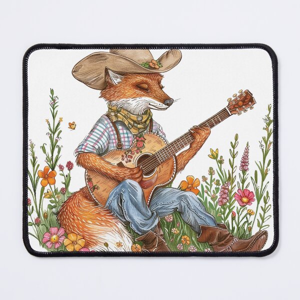Item preview, A Fox Playing Guitar On Whimsical Flowers Garden designed and sold by baucestudio.