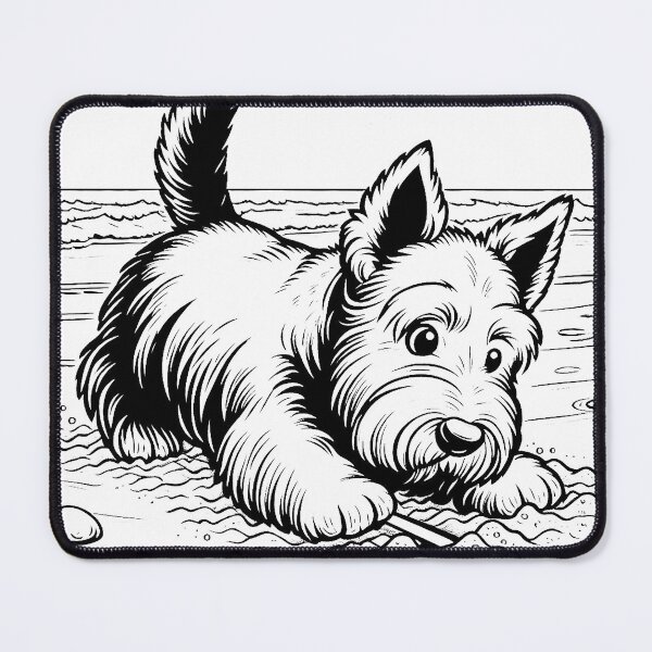 Item preview, The Scottish Terrier is digging in the sand at the beach designed and sold by Svetlana Kalaturskaia.