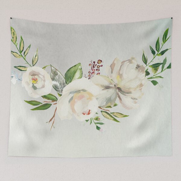 Item preview, Cream watercolor flowers on cream and green background designed and sold by Shauna Kenworthy.
