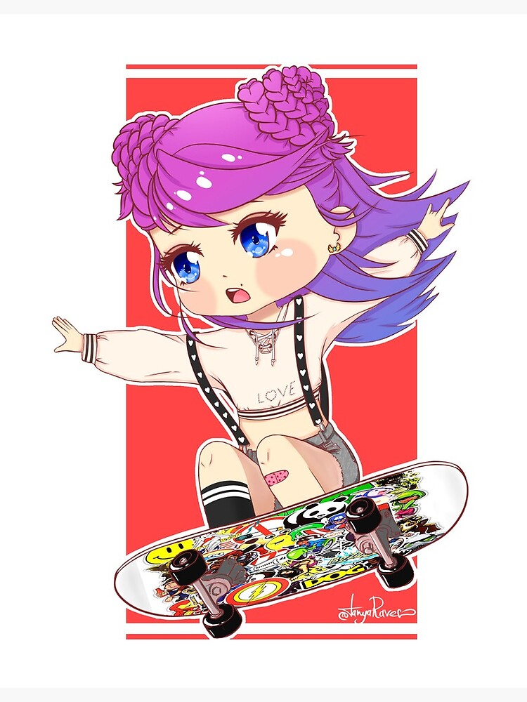 Cute Anime Girl, kawaii, Pretty, skateboard, skateboarder, sport life,  sweet chibi, love, kid, art