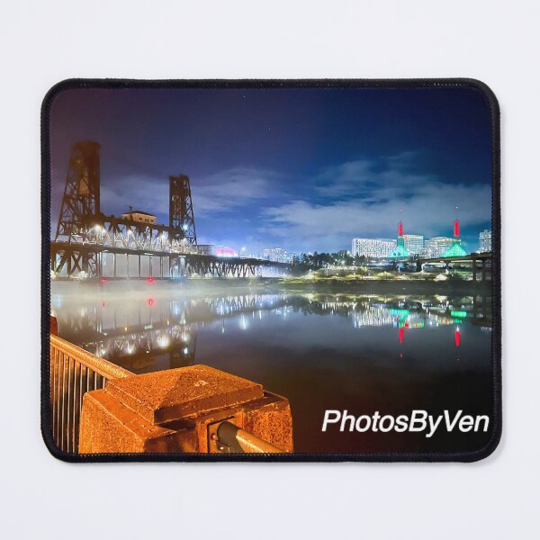 Item preview, Steel Bridge in Portland on a cloudy night designed and sold by ArtByVenryDell.