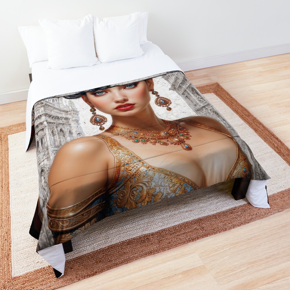 Portrait Of Enchanting Elegance Mesmerizing AI Concept Art by Xzendor7 Decorative Comforter