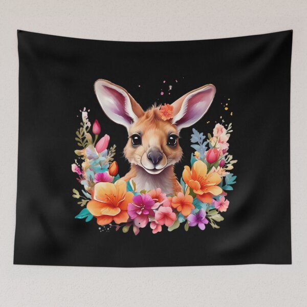 Artikelvorschau, Ein Känguru mit schönen bunten Blumen aus Wasserfarbe entworfen und verkauft von CreativeSparkzz.
