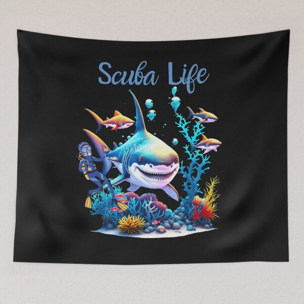 Item preview, Watercolor Shark Scuba Diver Scuba Life designed and sold by AlienOccupation.