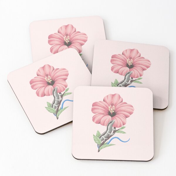 Item preview, Blue tail skink on a pink hibiscus designed and sold by Chimerah Hanssen.