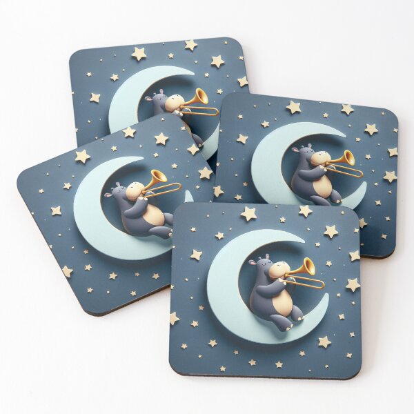 Item preview, Moon Serenade: Surreal Hippo Playing Trombone to the Stars designed and sold by 0penvimark.