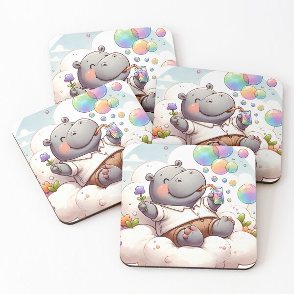 Item preview, Bubble Dreams: Surreal Hippo Blowing Colorful Bubbles on a Cloud designed and sold by 0penvimark.