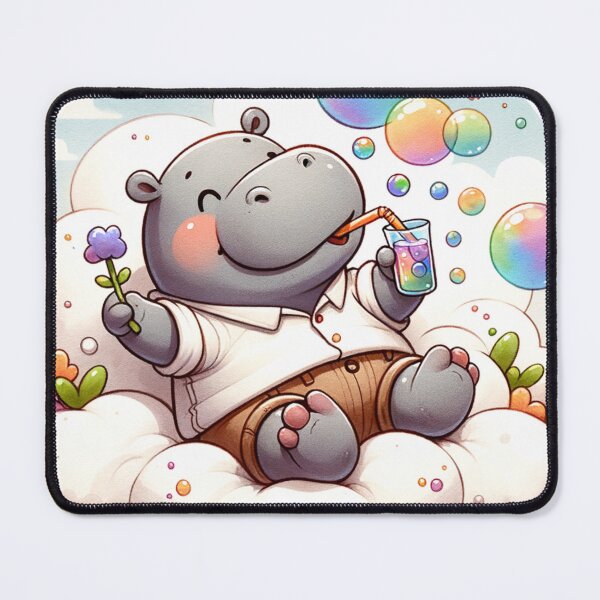 Item preview, Bubble Dreams: Surreal Hippo Blowing Colorful Bubbles on a Cloud designed and sold by 0penvimark.