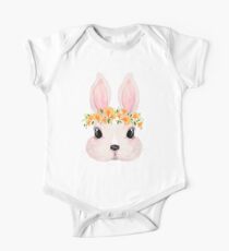 Cute rabbit in a flower wreath One Piece - Short Sleeve