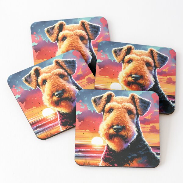 Aperçu de l'œuvre Aquarelle Airedale Terrier Coucher De Soleil créée et vendue par TheAnimalZ00.
