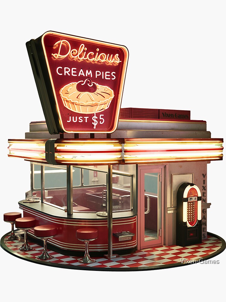 Thumbnail 3 of 3, Sticker, Delicious Cream Pies Diner designed and sold by Vixen-Games.