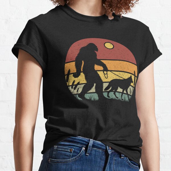 Item preview, Bigfoot Sasquatch Walking A Wolf Vintage Sunset Wild Animal designed and sold by CutenessKlub.