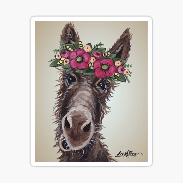 Donkey Art, Donkey with Flower Crown Art Sticker