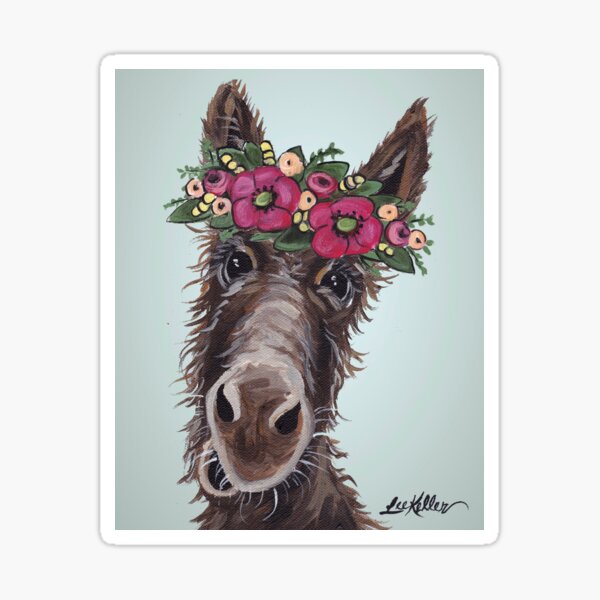 Donkey Art, Donkey Flower Crown Art Sticker