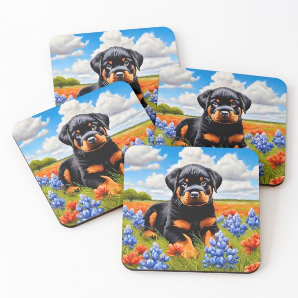 Aperçu de l'œuvre Chiot rottweiler champ de fleurs sauvages du Texas créée et vendue par Fredster1966.