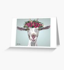 Goat Art, Farmhouse Goat with Flower Crown Art Greeting Card