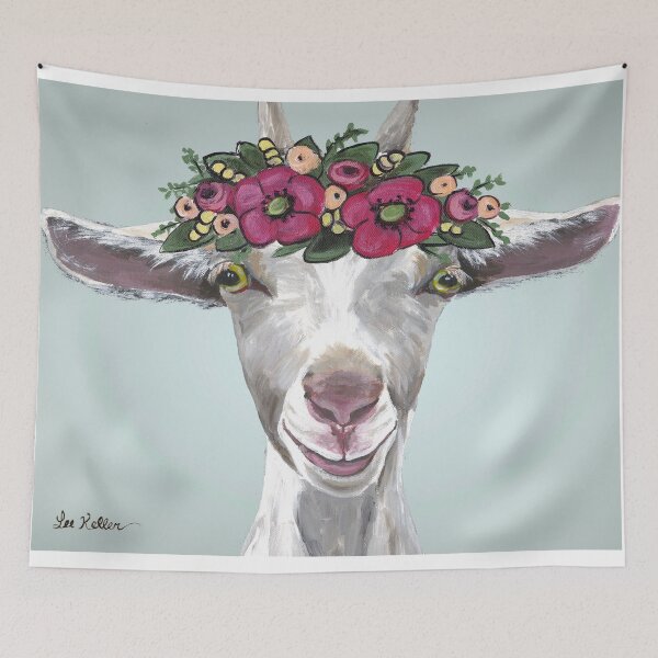Item preview, Goat Art, Farmhouse Goat with Flower Crown Art designed and sold by leekellerart.