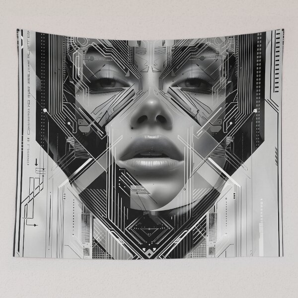 Item preview, Black and white geometric face print designed and sold by dcrc.