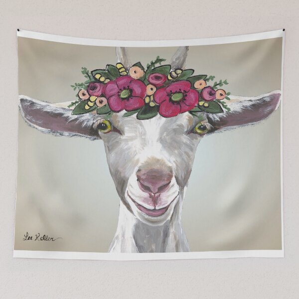 Item preview, Goat Art, Farmhouse Goat Flower Crown Art designed and sold by leekellerart.