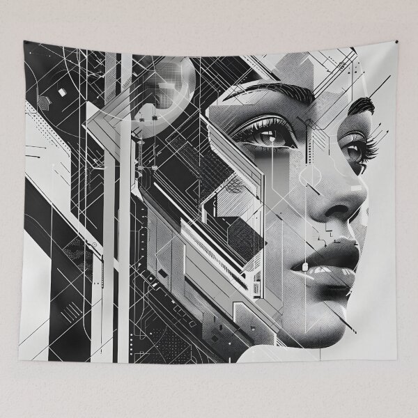 Item preview, black and white geometric face print designed and sold by dcrc.