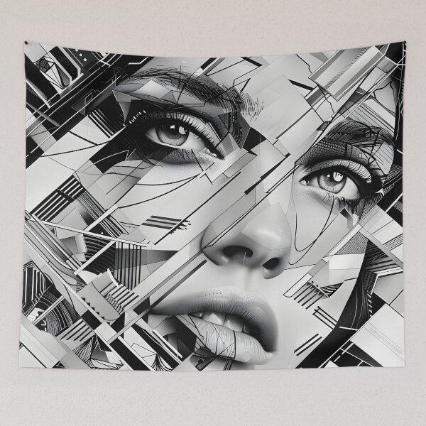 Item preview, black and white geometric face print designed and sold by dcrc.